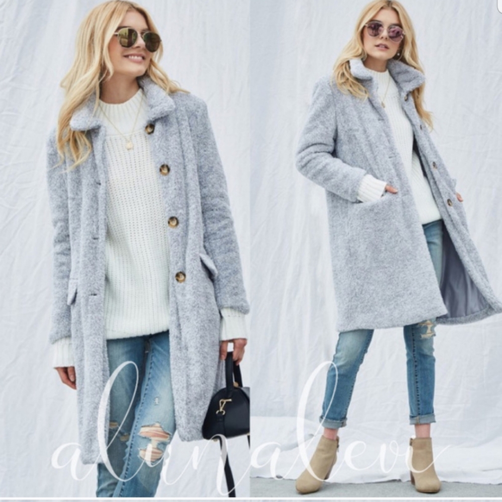 Light grey teddy sherpa coat